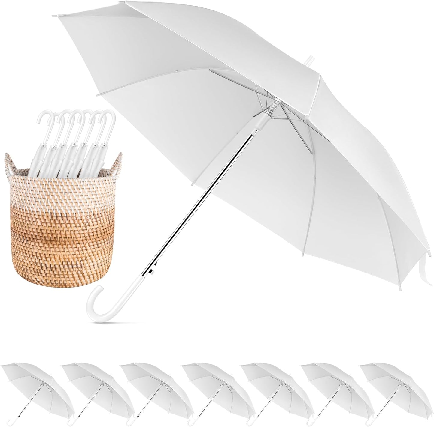 8 Pack Wedding Umbrella Bulk, Windproof Large Rain Umbrella, Strong Fiberglass Frame, Auto Open Wedding Umbrellas for Guests Bride Groom Photography Friend Gift