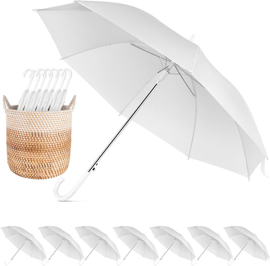 8 Pack Wedding Umbrella Bulk, Windproof Large Rain Umbrella, Strong Fiberglass Frame, Auto Open Wedding Umbrellas for Guests Bride Groom Photography Friend Gift