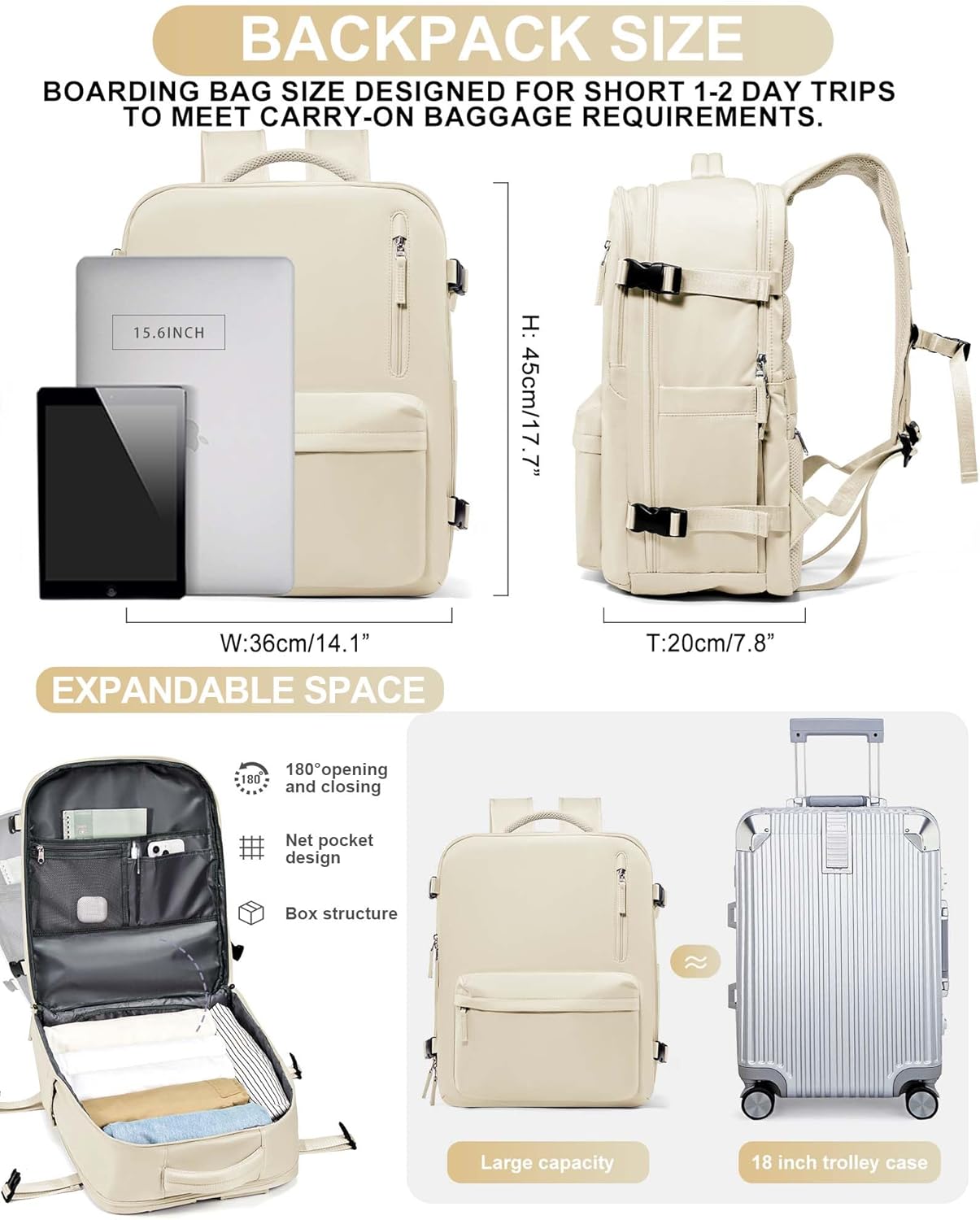 WONHOX Large Travel Backpack Carry on Flight Approved Laptop Work Business Backpack for Women Men Mochila de Viaje
