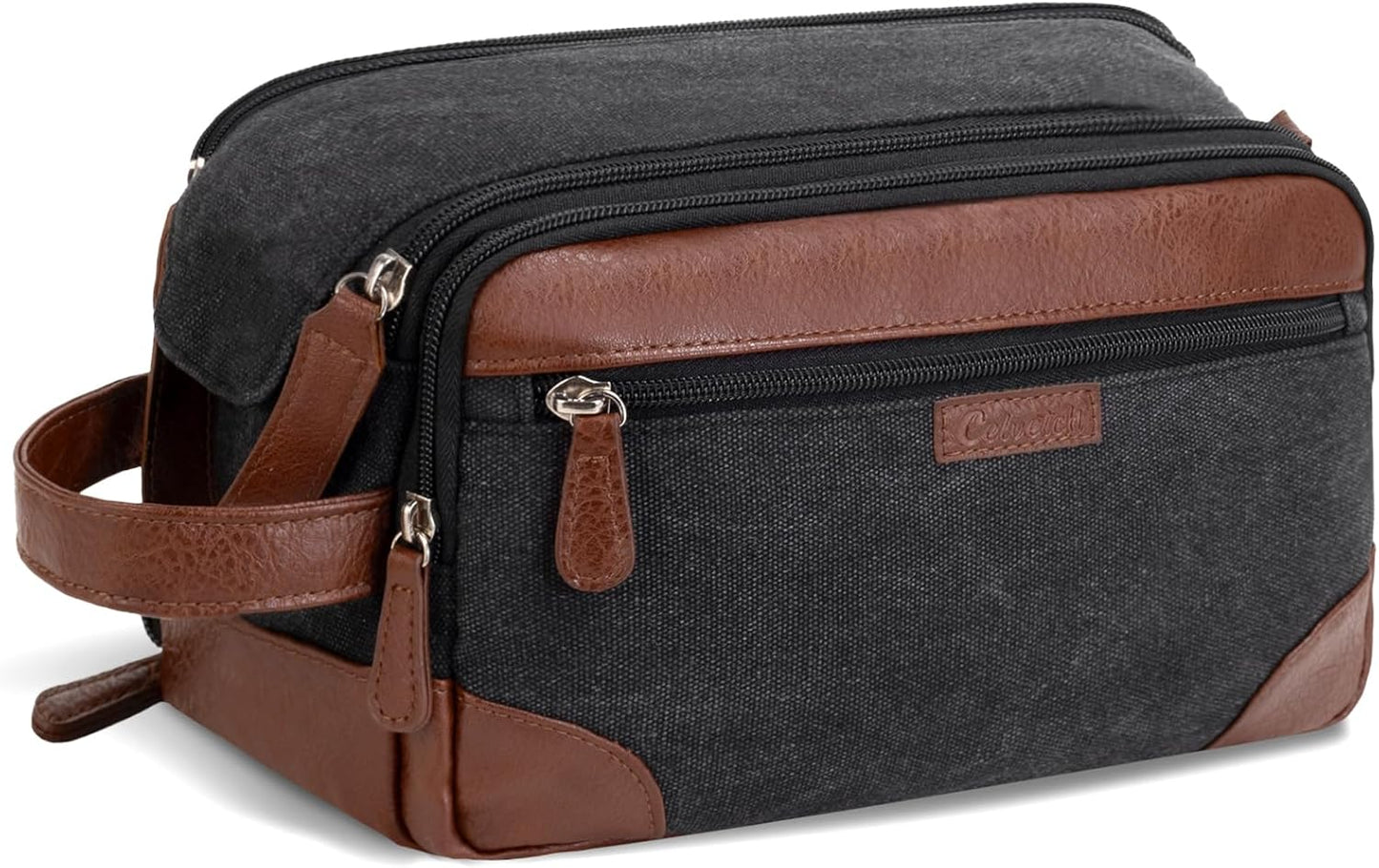 Travel Toiletry Bag for Men - Canvas Toiletries Bag with Multiple Pockets Large Hanging Travel Kit Bag for Toiletries Essentials Accessories - Dark Grey