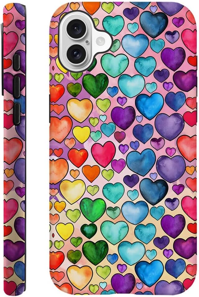 SEized Case Compatible with for iPhone 16 Plus,Colorful Heart Lovely Cute Pink Phone Case for Girl Women Boy Men,Durable Protection Phone Case for iPhone 16 Plus