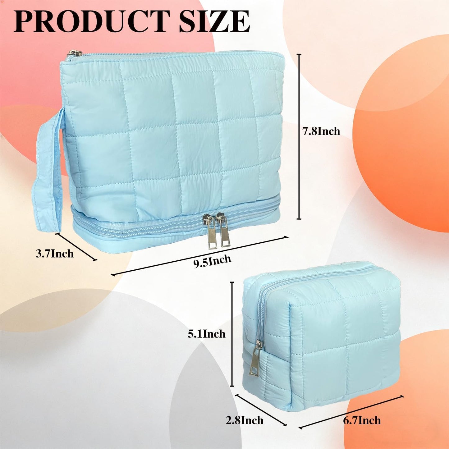 Blue Puffy Puffer Makeup Bag for Purse Small Makeup Pouch Quilted Cosmetic Bag Cute Cotton Toiletry Pouch Bag for Women