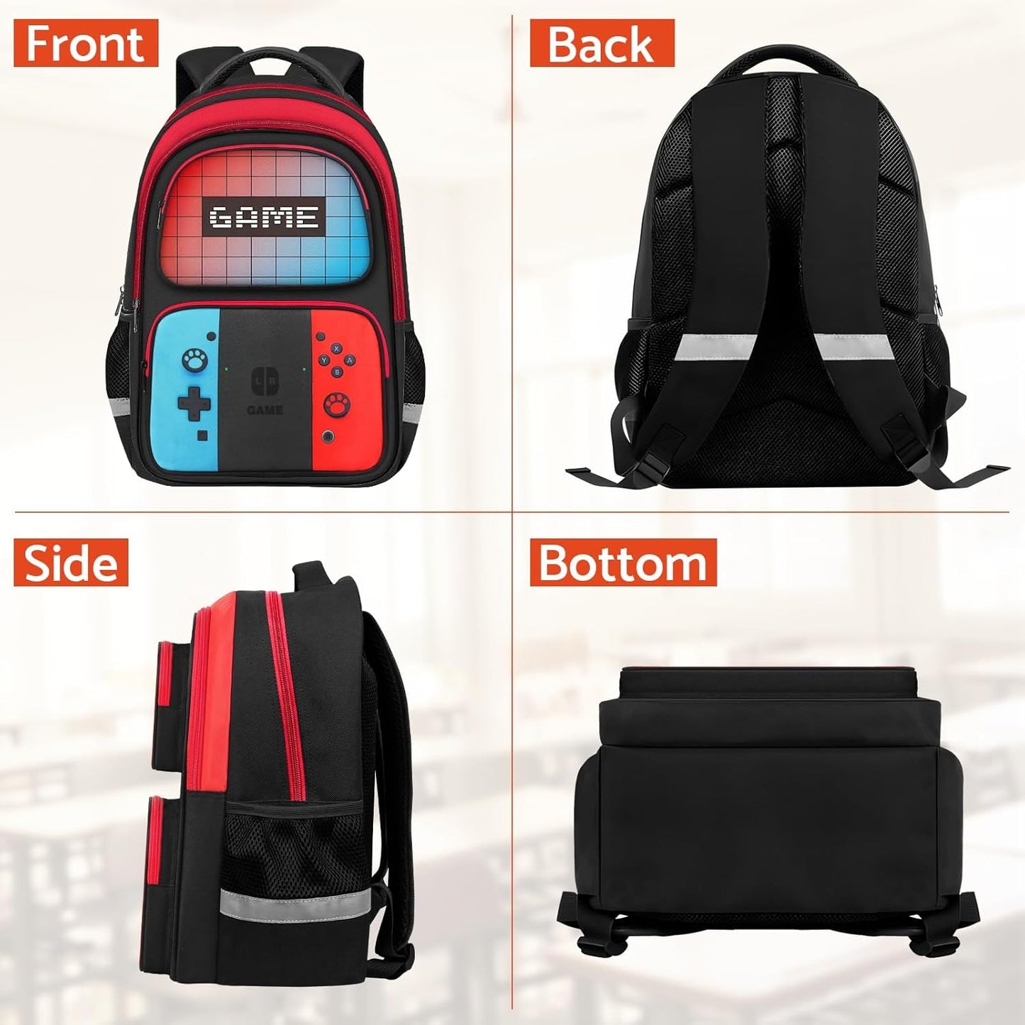 School Backpack for Boys - HFHTDC Gamer Boys Backpack for Kids Children Teens Elementary Middle School - Students Bookbag Ages 6-18,17″ Video Game Bookbag Travel Back Pack