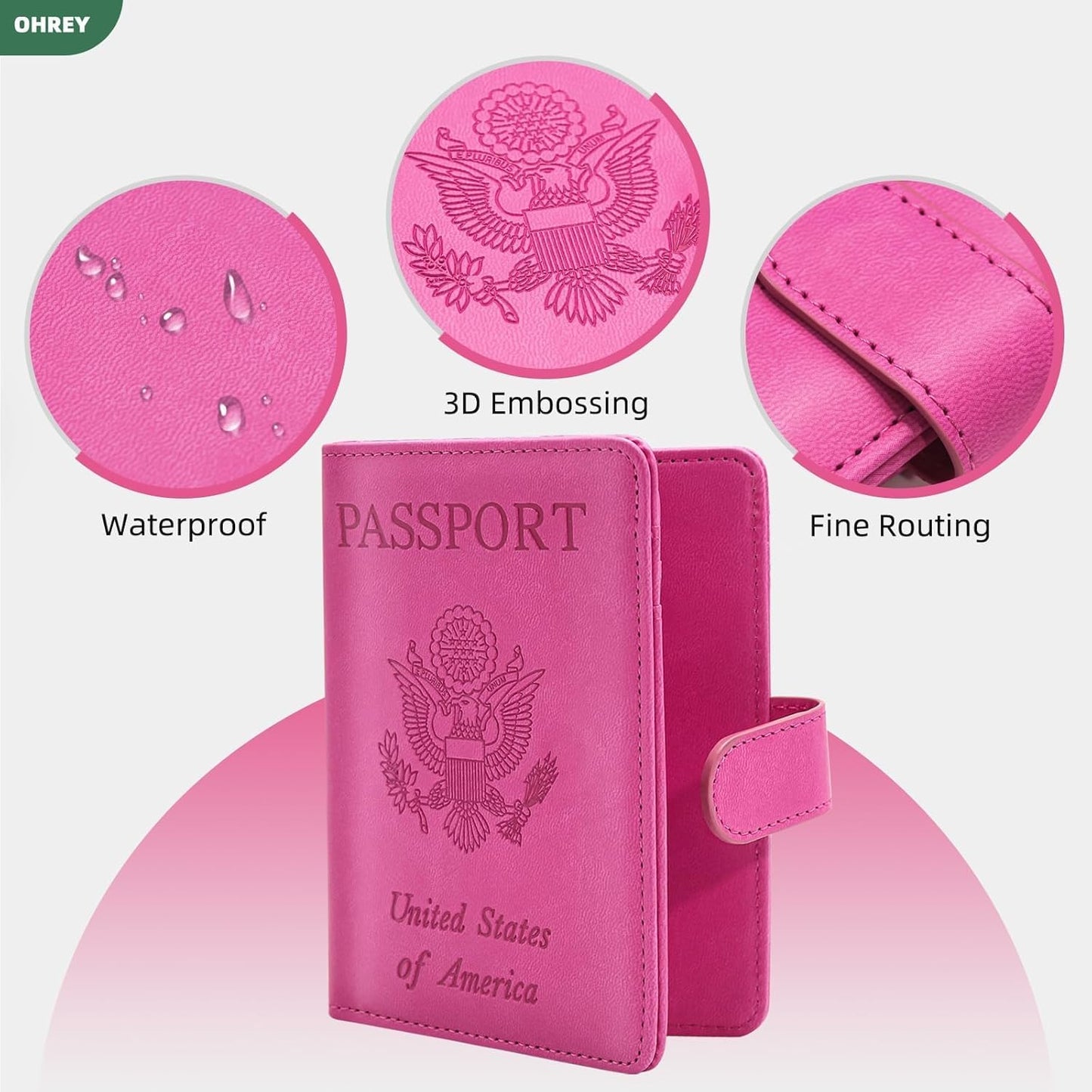 2 Pack Passport Holder for Travel with Slot for Tracker Device & Luggage Tag Cover, RFID Blocking Passport Holder for Women & Men | PU Leather Passport Cover Case with Pocket, Blue & Pink