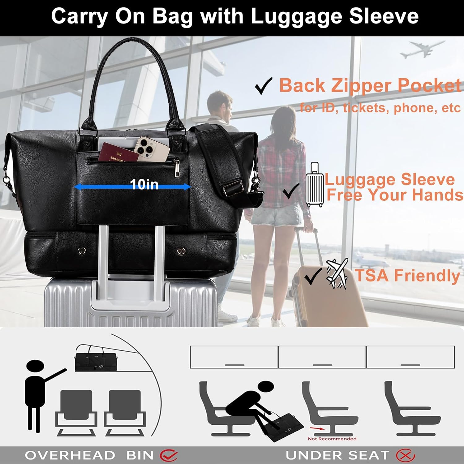 weiatas Faux Leather Travel Duffel Bag for Women Men, Large Weekender Overnight Bag with Shoes