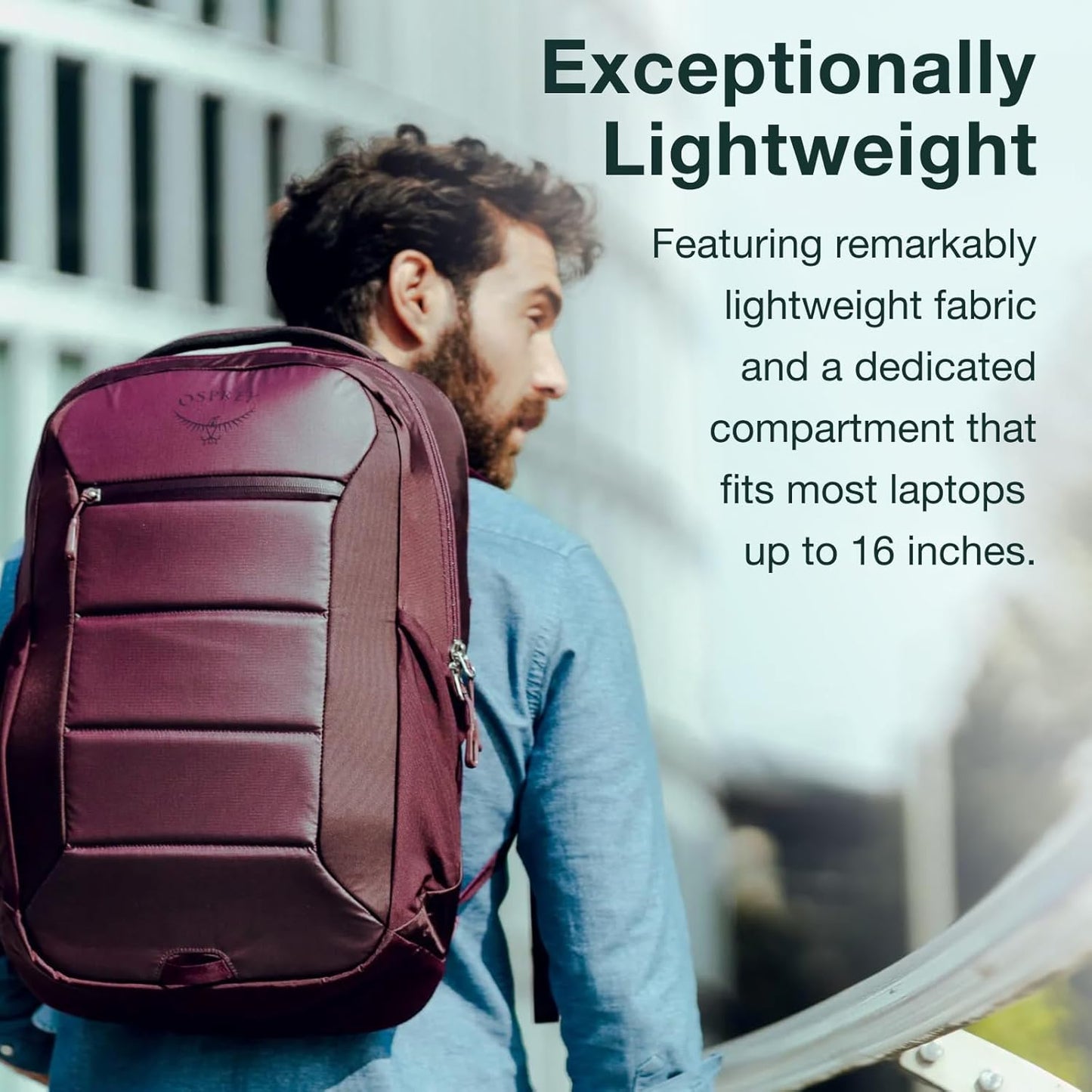 Osprey Ozone Laptop Backpack with Ventilated AirScape™ Backpanel - Lightweight Travel Backpack with 16” Laptop Sleeve - Carry-On Compatible Travel Bag for Men and Women, Moody Burgundy