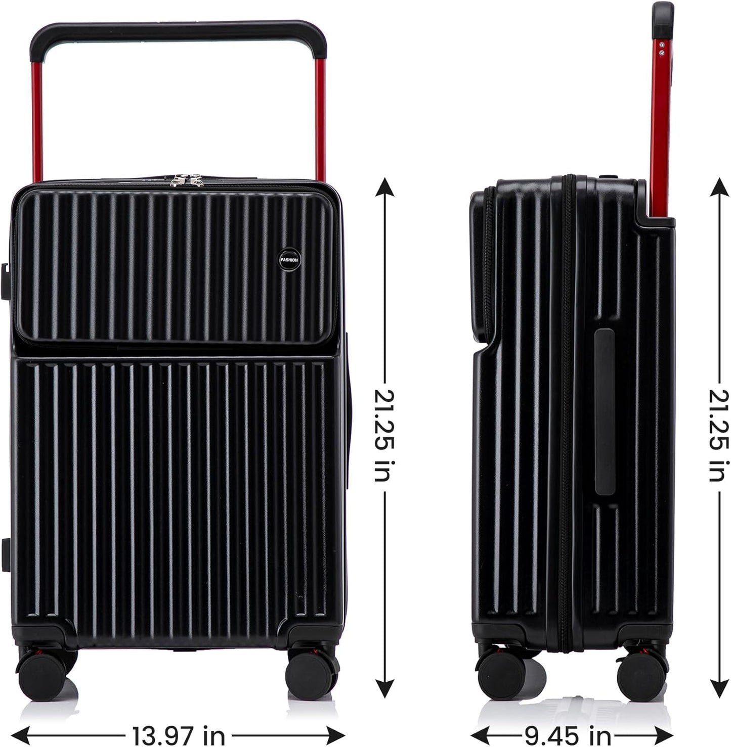 20 Inch Carry On Luggage with Spinner Wheels,PC Hard Shell Suitcase with USB Port,Lightweight Travel Luggage Airline Approved for Men Women, Black
