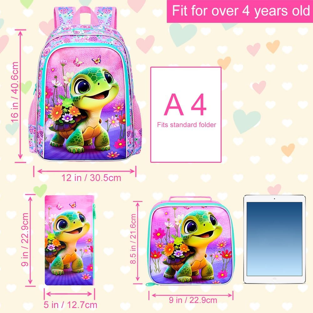 AGSDON 3PCS Kids Backpack for Girls, 16" Preschool Elementary Water Resistant School Bag, Girl Backpacks Set with Lunch Box Pencil Case