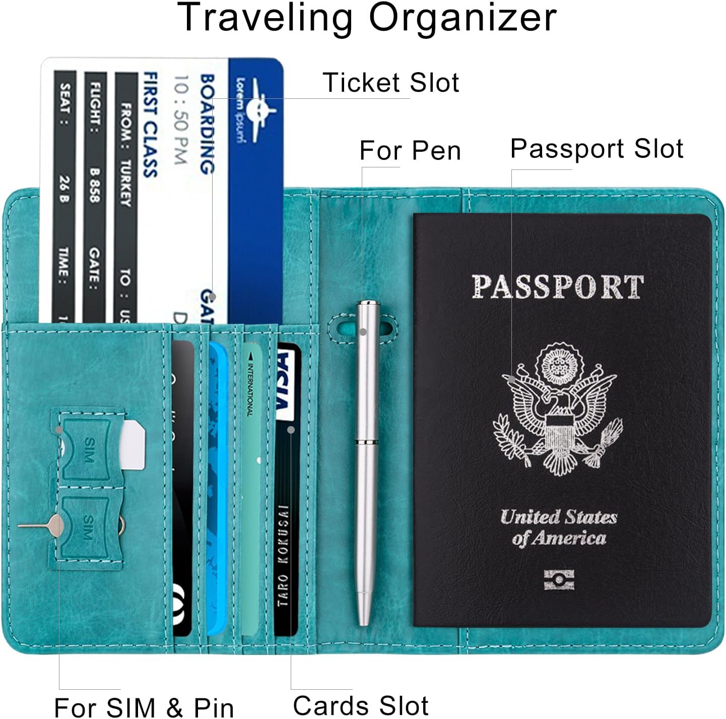 WALNEW Passport Holder for Travel, RFID Passport Cover Wallet for Women Men, PU Leather Passport Book Card Holder Case with Pen, Travelling Essentials for Flying