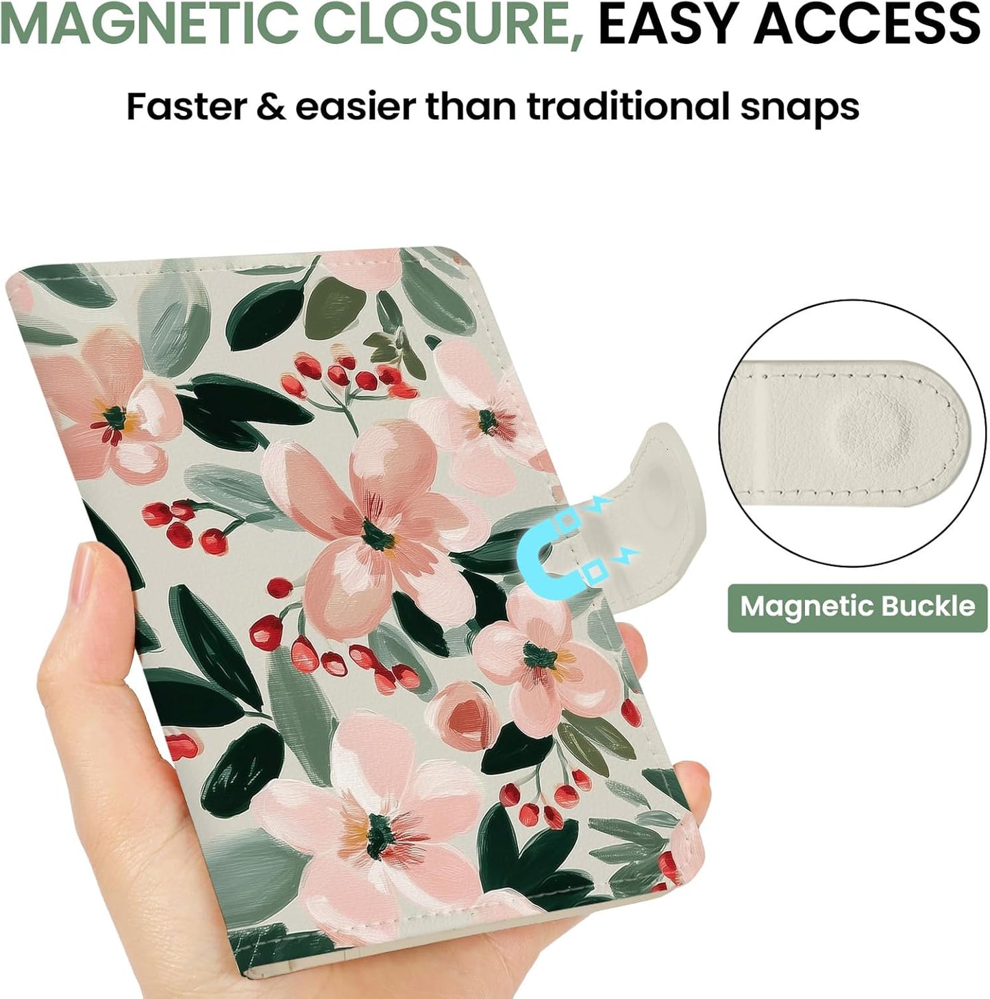 Passport Holder for Travel Essentials, RFID Blocking Leather Cover Wallet with Magnetic Closure, Aesthetic & Cute Passport Book Case for Women and Men - Blush