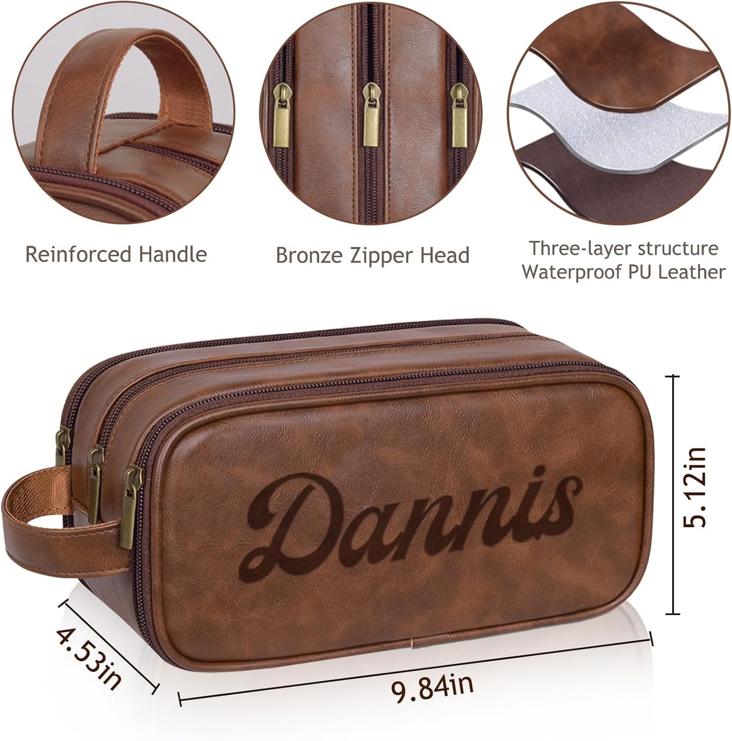 Personalized Toiletry Bag For Men, Laser Engraved Name Monogram Travel Toiletry Bag, Customized PU Leather Shaving Dopp Kit for Groomsmen, Gift for Him, Father, Husband, Christmas, Birthday