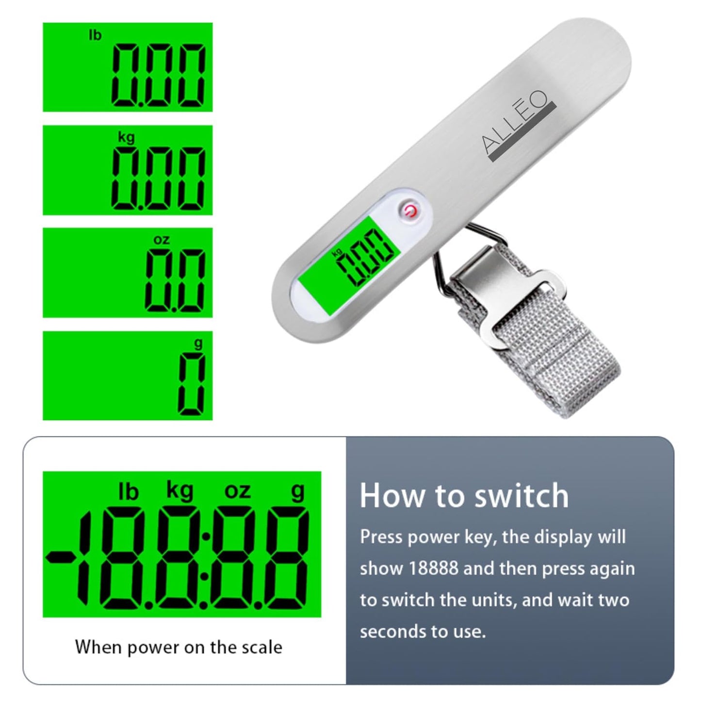 Alleo Luggage Weight Scale for Travel 110lbs - Precise Luggage Scale Travel Digital, Portable Handheld Bag Weigher with Backlit LCD, Battery Included, Compact for Airport, Cruise & Carry-On