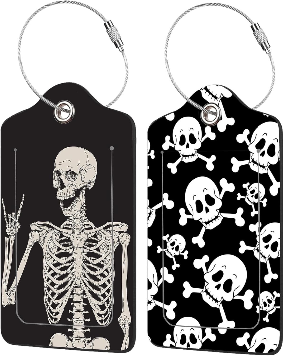 2 Pack Human Skeleton Luggage Tag for Suitcases Skull PU Leather Bag Travel Suitcase ID Identifier