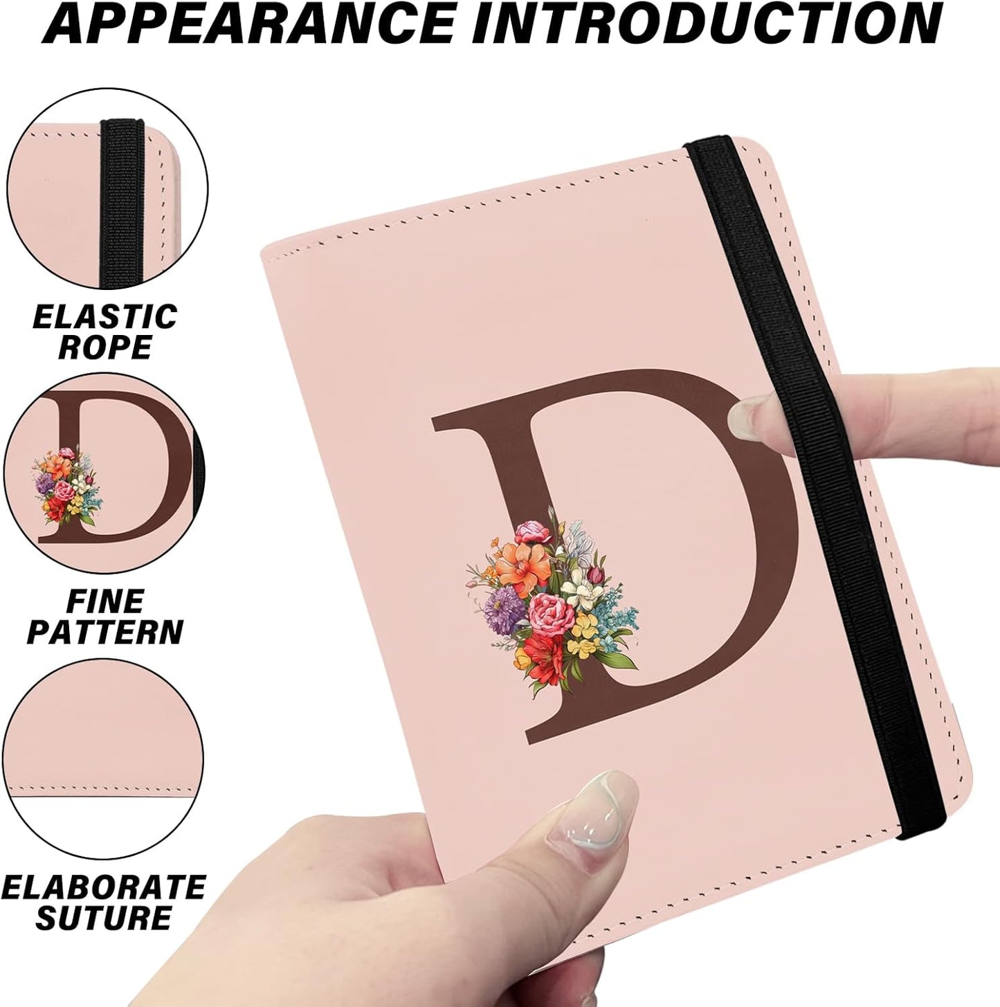 Cute Passport Holder and Holder Combo Passport Cover with Compatible Wallet Credit Card Protector RFID Blocking Women Men (Pink Initial Monogram-D)