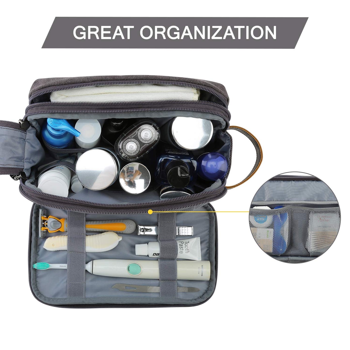 BAGSMART Toiletry Bag for Men, Canvas Travel Toiletry Organizer Dopp Kit Water-resistant Shaving