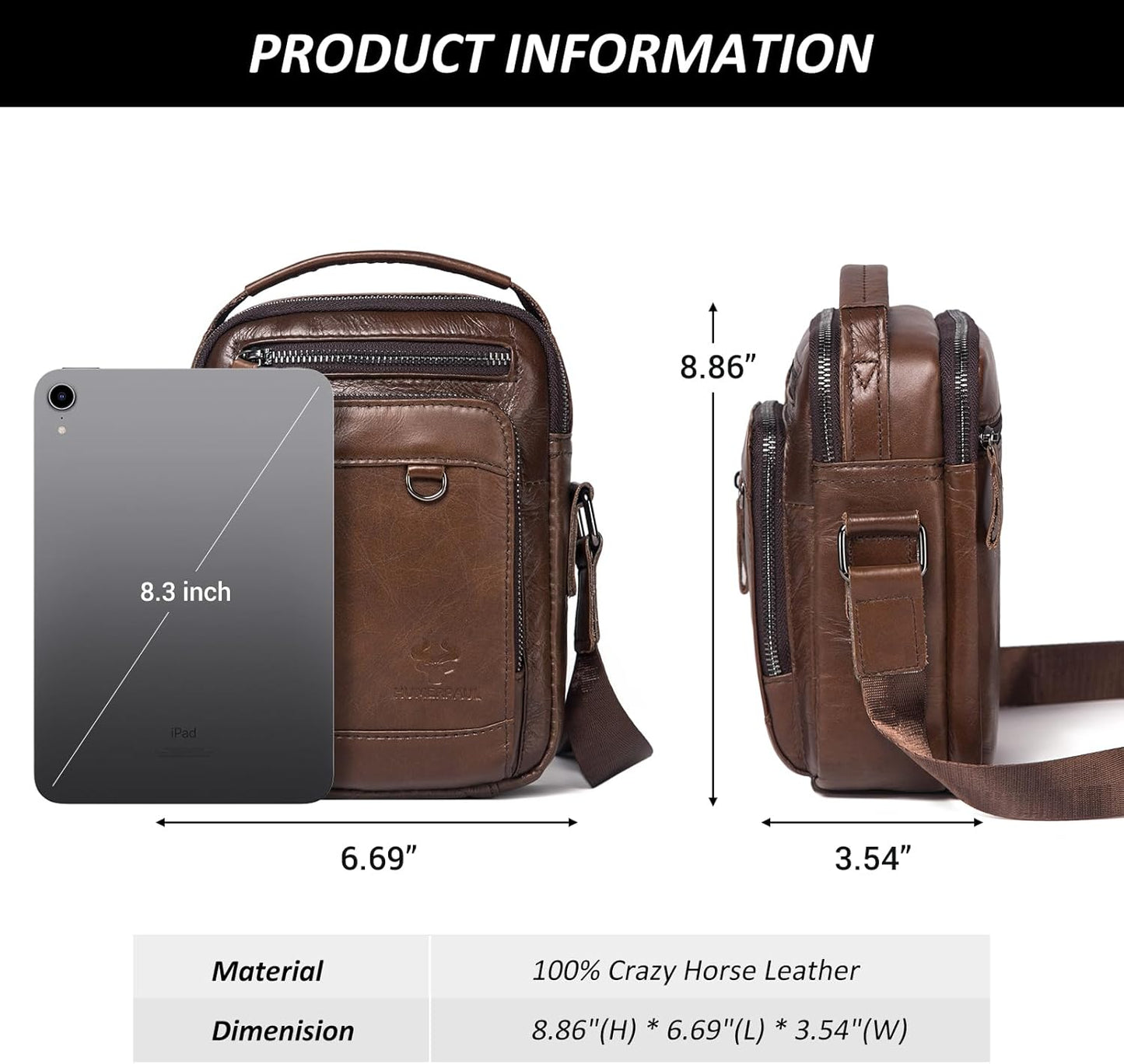 Messenger Bag for Men, Man Bag Genuine Leather Crossbody Shoulder Bag Handbag Satchel Bags for Work Travel