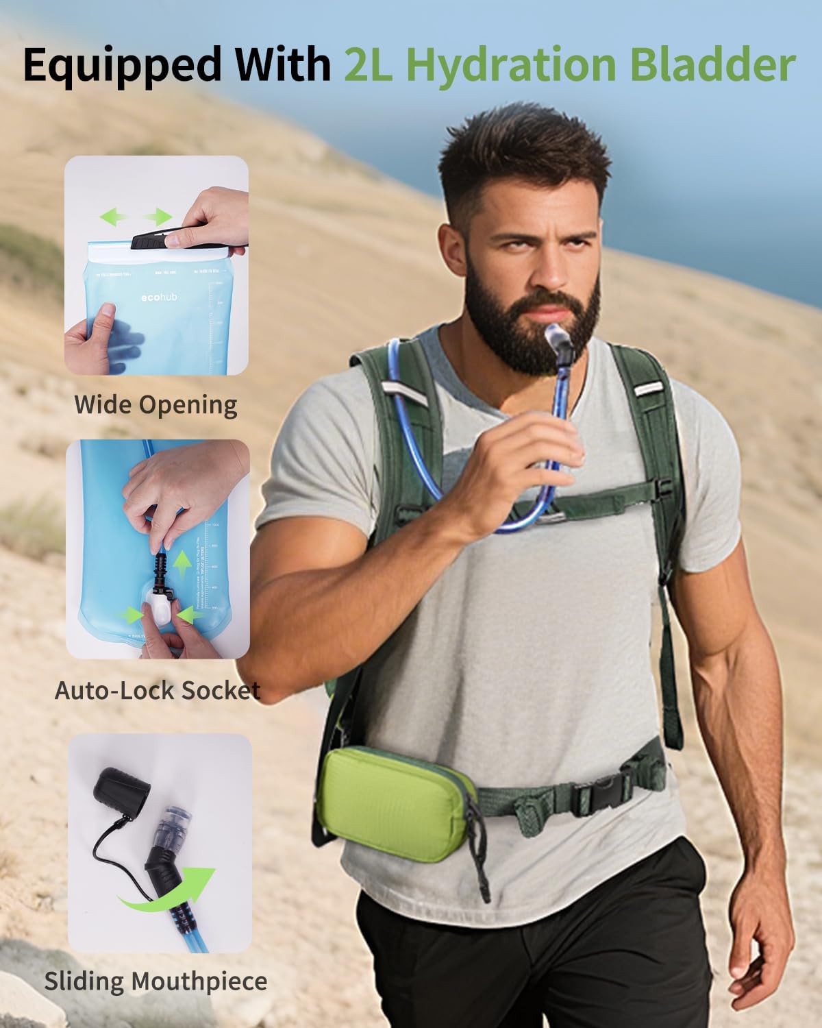 ECOHUB Hydration Backpack for Men Women, 20L Lightweight Hiking Daypack Cycling Backpack with 2L