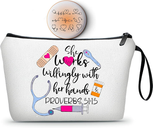 SEAMOON Nurse Nursing Rn New Week Graduation Appreciation Birthday Gifts Makeup Bag with Mirror for Women Female Friend Sister Coworker Christmas