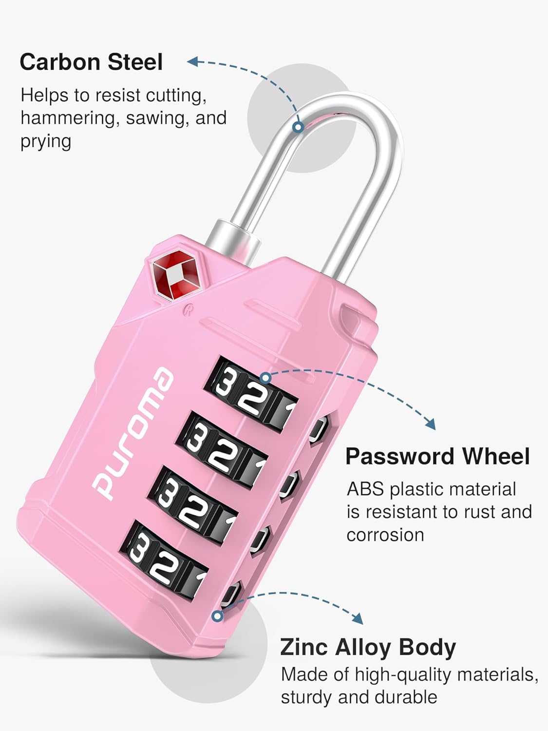 Puroma TSA Approved Luggage Locks, 2 Pack 4 Digit Resettable Travel Combination Code Lock with Zinc