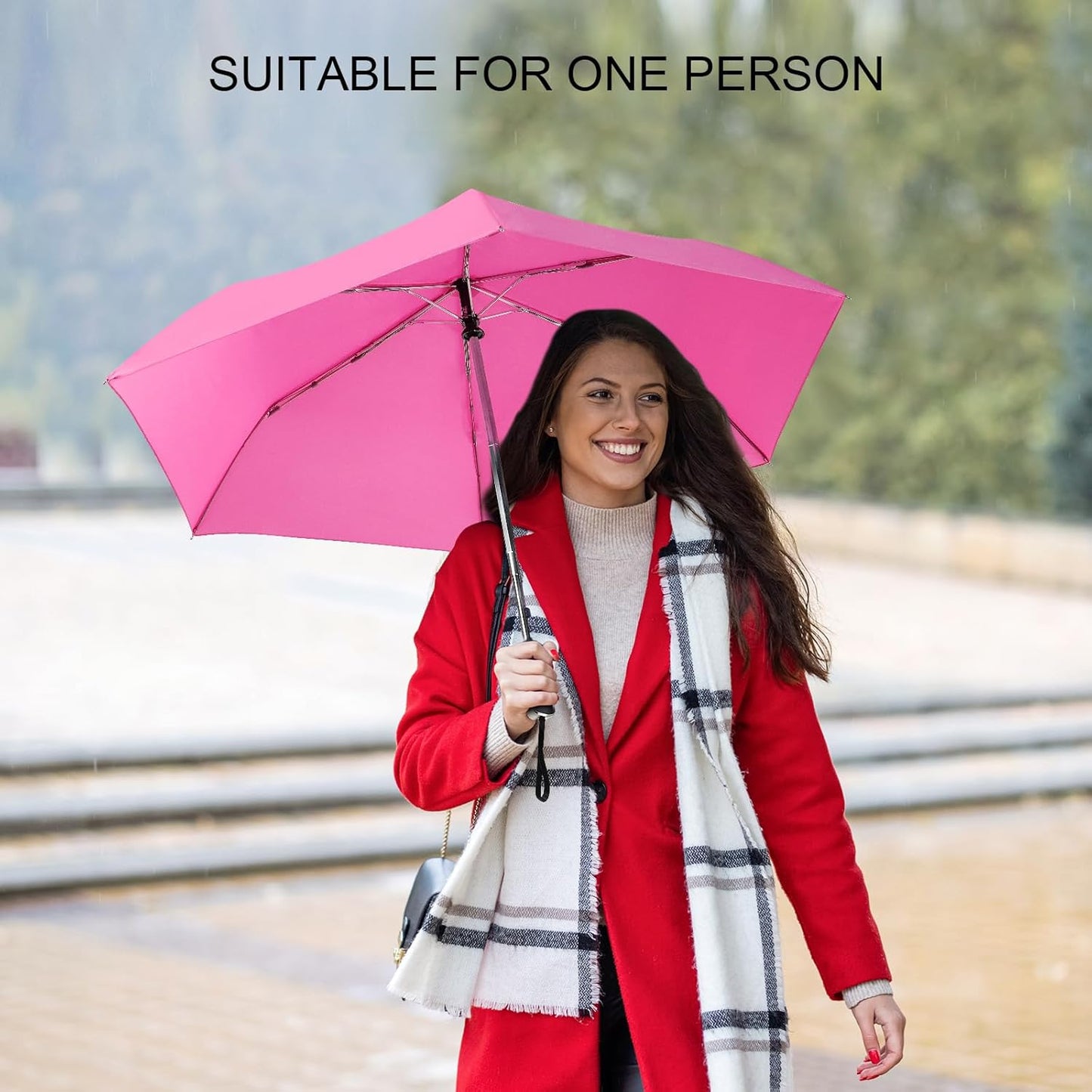 LEAGERA Compact Travel Umbrella for Purse - Flat Handle, Waterproof for Light Rain