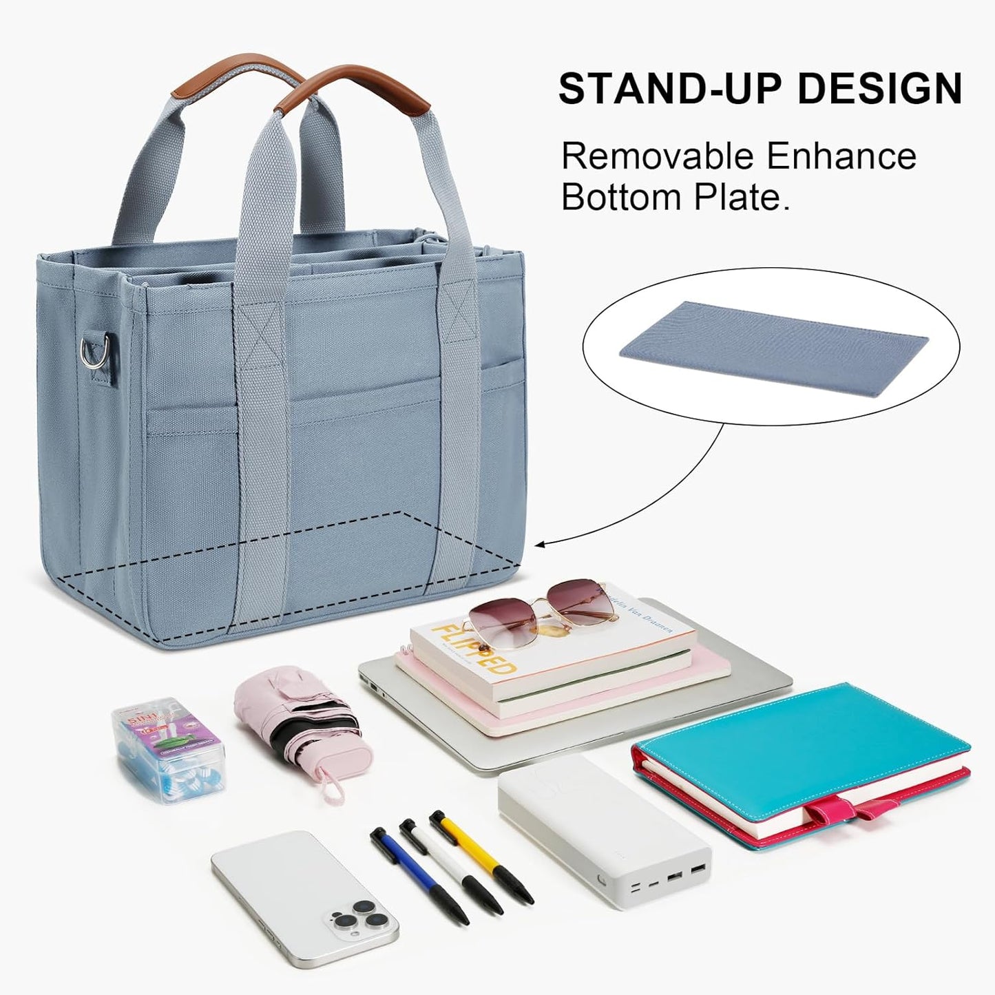 KKXIU Canvas Tote Bag for Women with Zipper and Compartments Crossbody Large Bible Messenger Purse Bag With Pockets