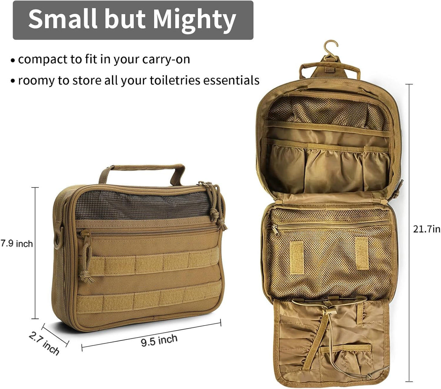 SMONT Toiletry Bag for Men Travel Toiletry Organizer Dopp Kit Travel Organizer Toiletries Tactical Bag Shaving Hygiene Bag Bathroom Hanging Men's Toiletry Bag for Short Trips Brown