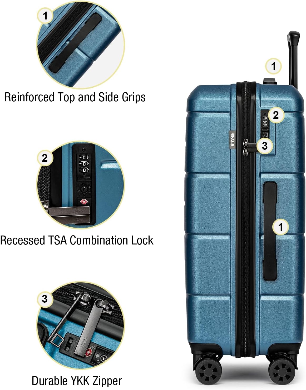 KYME Luggage Sets 2 Piece Hardshell 22"/26" Suitcase with Spinner Wheels Hardside Suitcases Sets with TSA Lock Lightweight Travel Luggage Set with Cup Holder for Women Men Blue