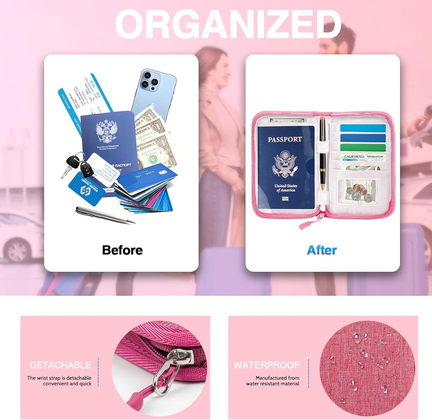 Passport Holder for Travel, Women Rfid Blocking Passport Wallet, Travel Essentials Premium Wallets, Waterproof Passport Holders Bag for Men Traveling, Travel Document Organizer Credit Cards Case