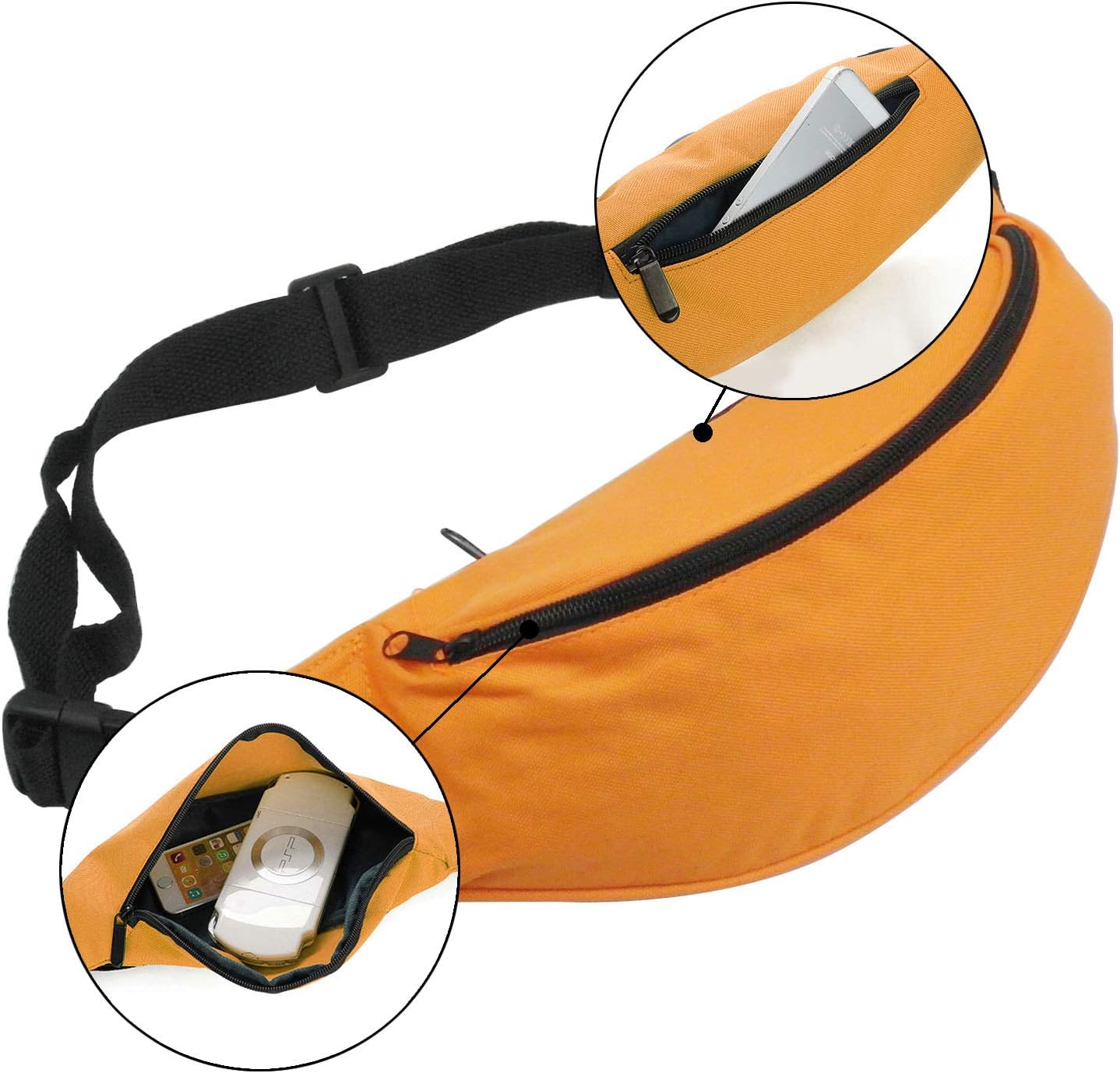 Unisex Men Women Fashion Sporty Multi-purpose 2-Zipper Waist Belt Bag Fanny Pack Adjustable Strap for Sport Hiking Traveling Passport Wallet (Orange)