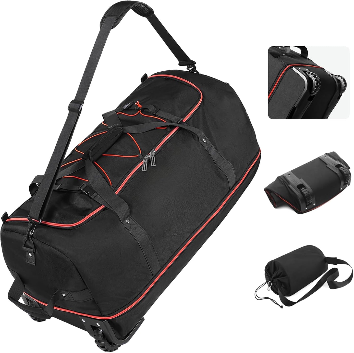 Vomgomfom Wheeled Collapsible Duffel Bag,110L-140L Expandable Checked Luggage, No-Telescopic-Handle