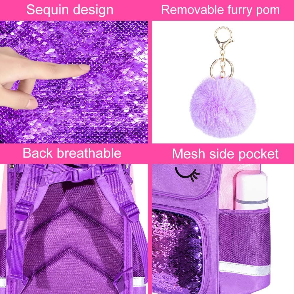 KLFVB 3PCS Backpack for Girls and Boys, 15" Unicorn Dinosaur Bookbag with Lunch Box, Kids Preschool School bag