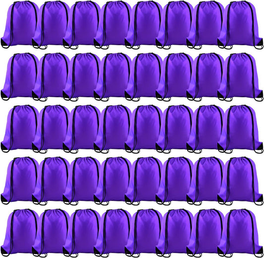 KUUQA 50Pcs Purple Drawstring Backpack Bulk String Bags for Storage, Sport, Gym, and Traveling