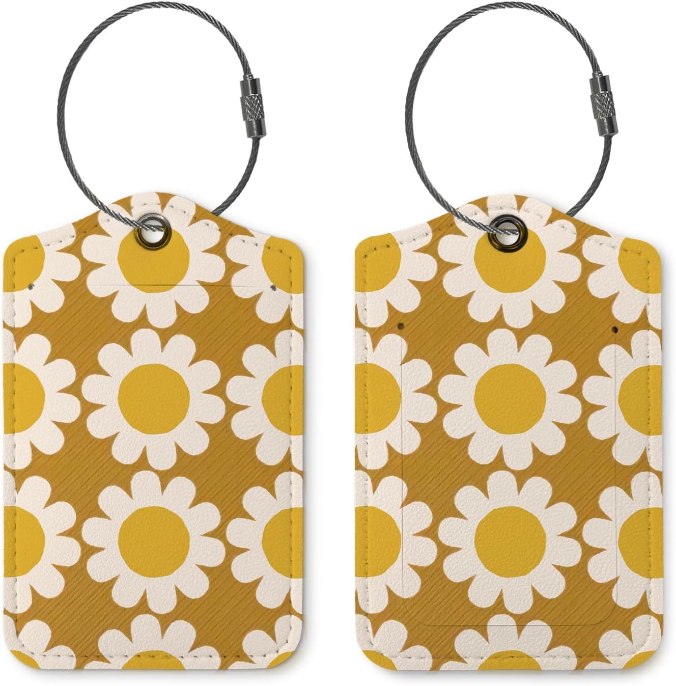 Flowers Luggage Tags for Suitcases,Yellow Flora 2 Pack Baggage Tag Label with Steel Loop,Handbag School Bag Backpack Traveling Accessories,Flora Gifts for Women