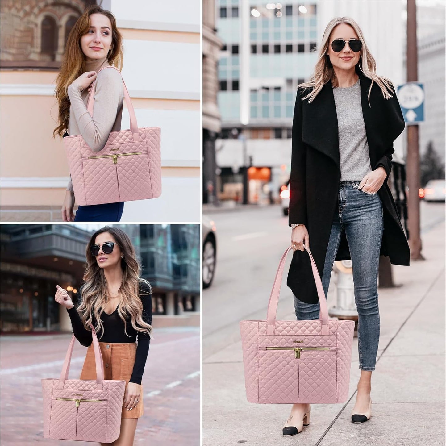 LOVEVOOK Laptop Bag for Women 17 inch,Diamond Quilted Work Tote Bags Womens Laptop Tote Bag Computer Shoulder Bags,Stylish Travel Tote Bags Laptop Purse Briefcase Handbag with Clutch Purse,Off-white