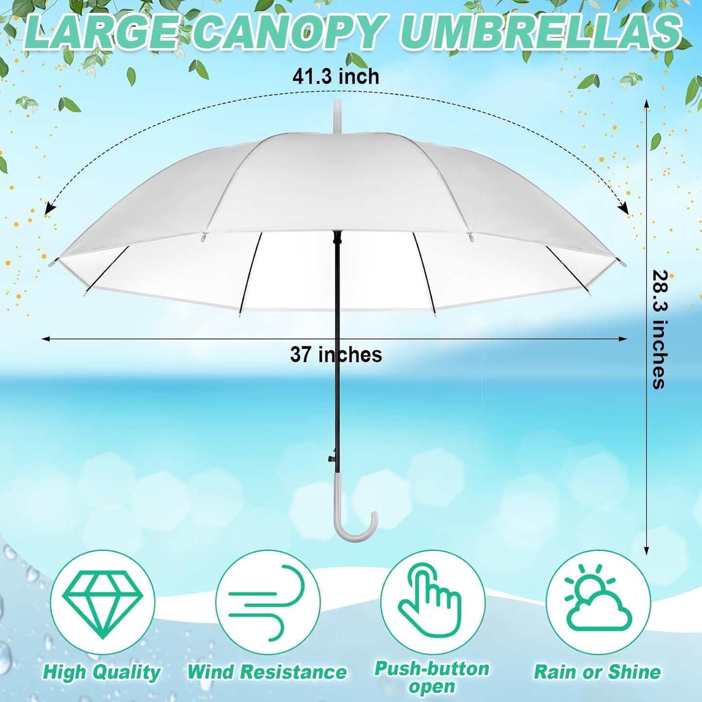 Reginary 30 Pieces Wedding Umbrellas Bulk Auto Open Stick Umbrellas with White European J Hook Handle Windproof Large Canopy Umbrella for Outdoor Wedding Bride Groom Photography Golf