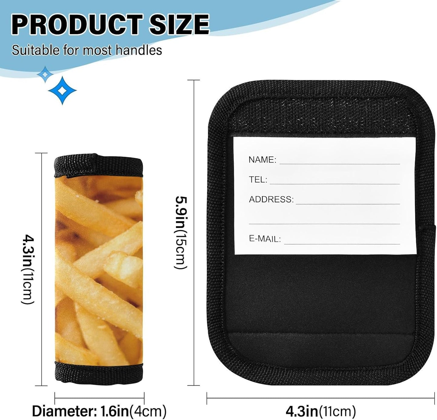 French Fries 2 Pack Luggage Handle Wrap for Suitcase Luggage Identifier Travel Tags Handle Protection Sleeve Cover