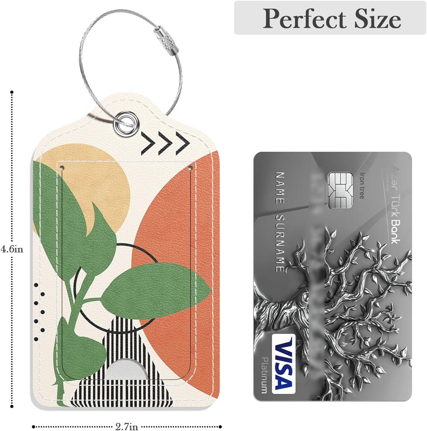 Luggage Tags for Suitcase, 2 Pack PU Leather Travel Cruise Luggage Tag with Privacy Flap, Name ID Label and Metal Loop for Women Men Suitcase Baggage Bag Backpack Instrument, Modern Art