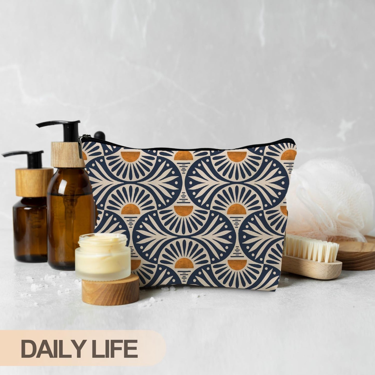 Boho Gifts for Women, Boho Orange Sunset Leaf Aesthetic Makeup Bag, Boho Makeup Bag for Women, Vintage Boho Sunrise Sunset Cosmetic Bags Toiletry Bag, Boho Beach Bag(PU)