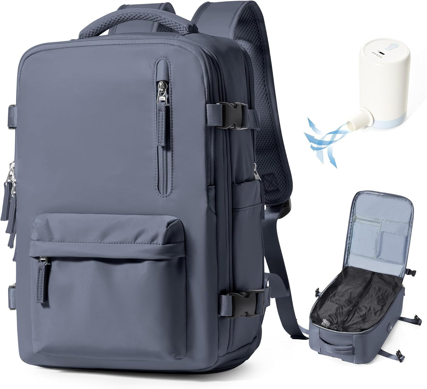 Vacuum Backpack Travel with Pump,Vacuum Seal Backpack Travel,Flight Approved 18x14x8, Work Business Vacpack Laptop Backpack for Women Men,Grey blue