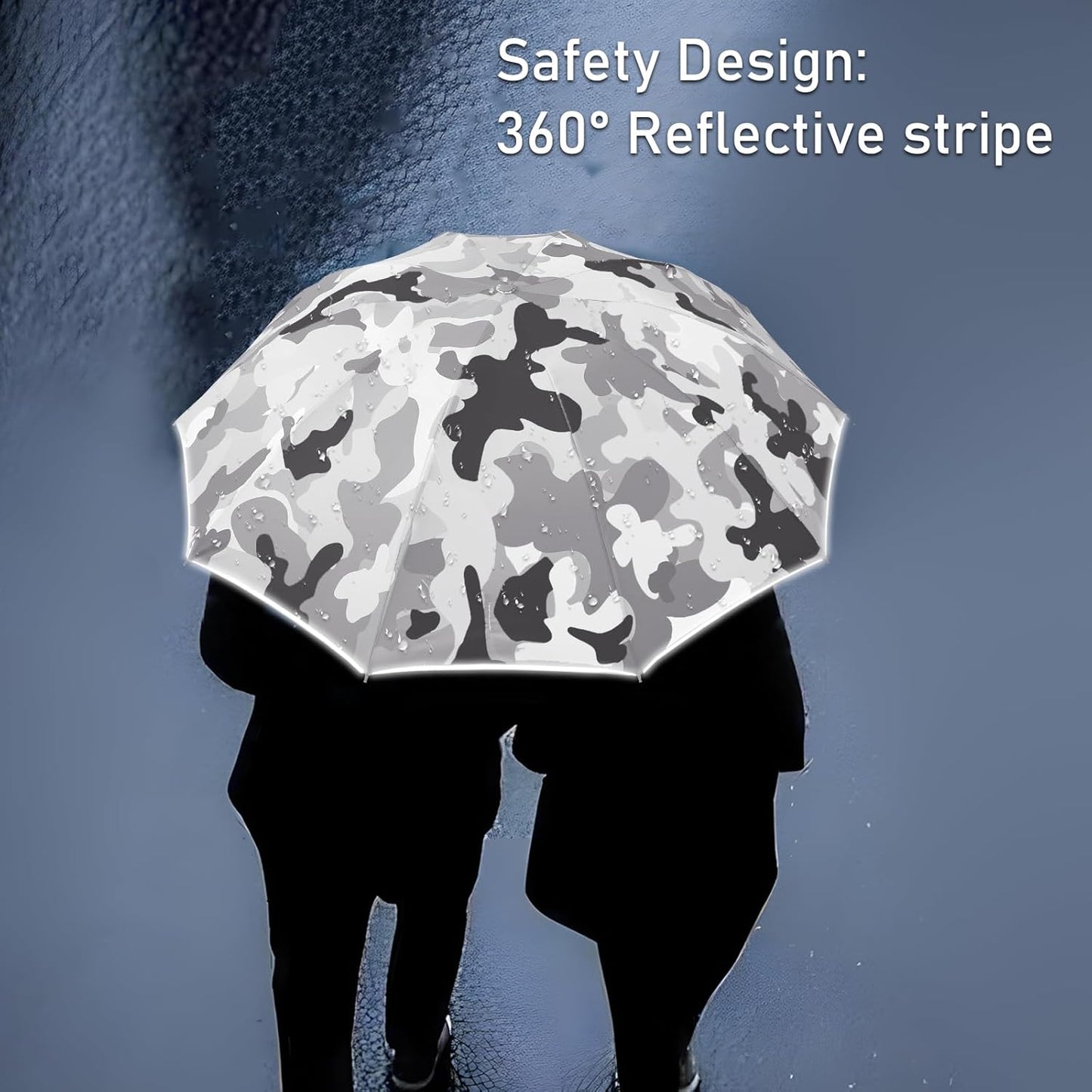 Large Windproof Travel Umbrella, Portable Reverse Folding Rain Umbrella for Car,Women and Men, Durable, Compact Inverted Design with Camouflage Canopy, Fits Backpack, 41.5/13 Inch, Automatic