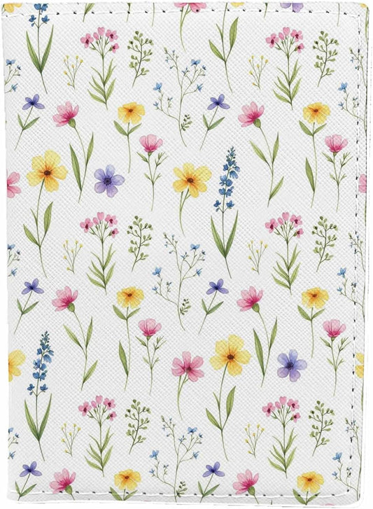 Wild Flowers Passport Holder for Travel Watercolor Floral Herbs Meadow PU Leather Passport Cover Wallet Cute Passport Card Holder for Women and Men