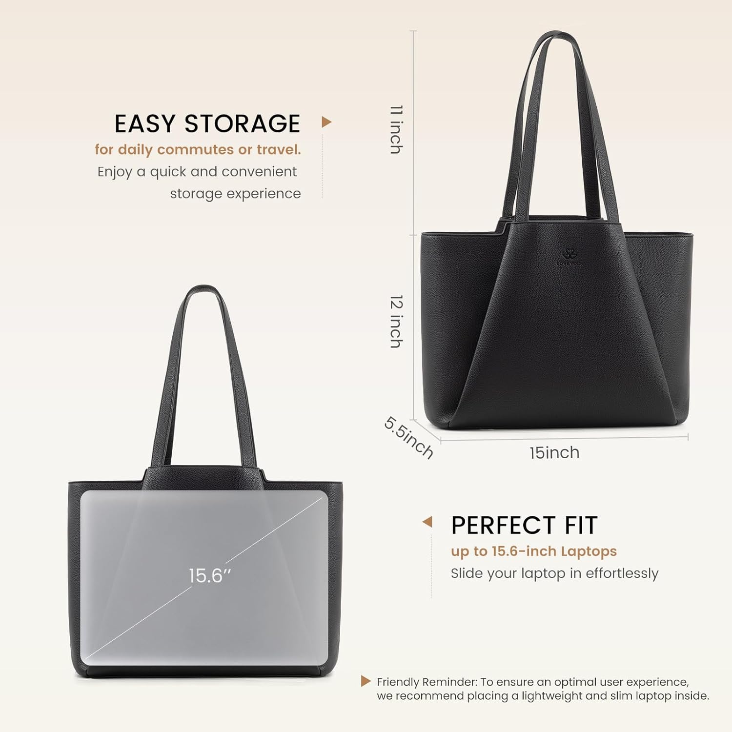 LOVEVOOK Laptop Tote for Women - 15.6 Inch Faux Leather Laptop Bag with Clutch, Large Capacity