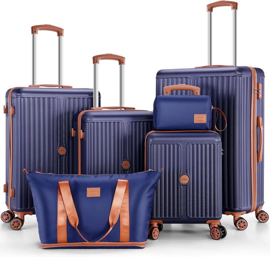 Hoteel Luggage 6-piece Set, 360° Universal Suitcases with Wheels Hard Shell Suitcase with TSA Lock, Including Waterproof Luggage Bag, Travel Maletas for Men and Women,Blue(16/20/24/28Inch)