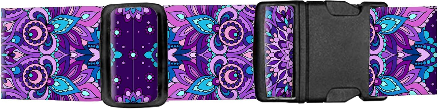 Luggage Straps for Suitcases, Adjustable Travel Belt, Durable Wide Luggage Strap, Cute Suitcase Strap Identifiers with Buckle, Bag Straps for Luggage, Luxury Purple Mandala