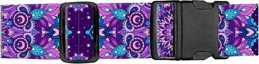 Luggage Straps for Suitcases, Adjustable Travel Belt, Durable Wide Luggage Strap, Cute Suitcase Strap Identifiers with Buckle, Bag Straps for Luggage, Luxury Purple Mandala