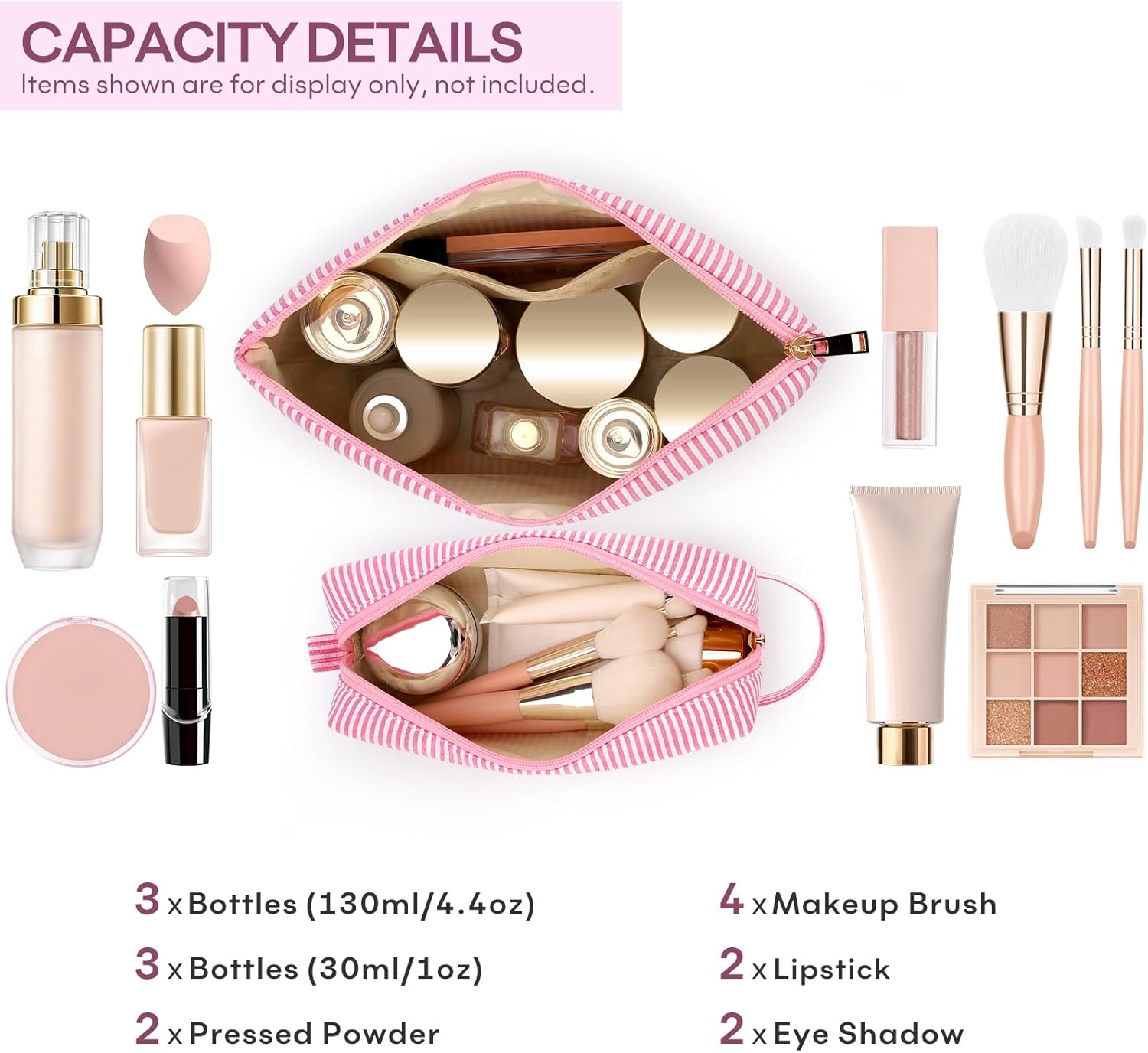 2 PCS Initial Makeup Bags for Women: Cosmetic Bag for Travel Toiletry - Birthday Gifts for 11 12 13