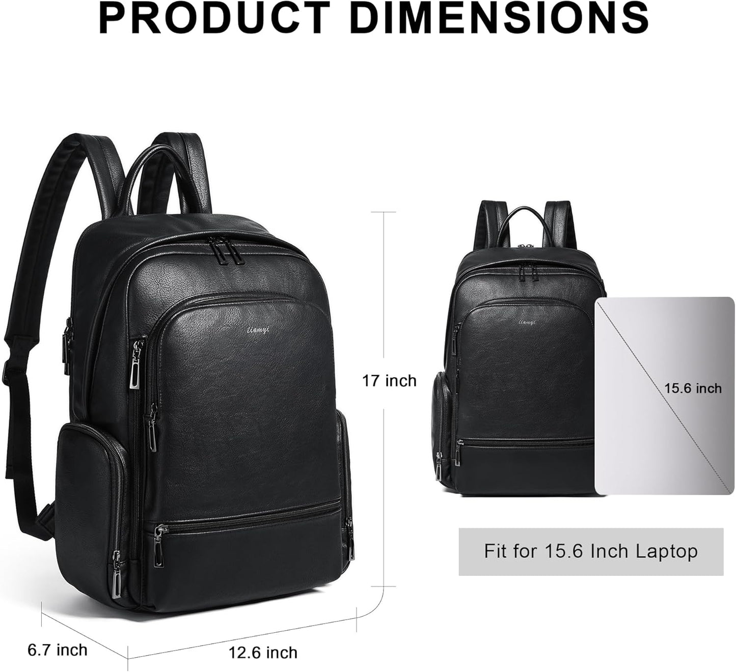 Computer Backpack for Women Soft Leather Back pack with 15.6 inch Laptop Compartment, Designer Ladies Travel Backpack, Black