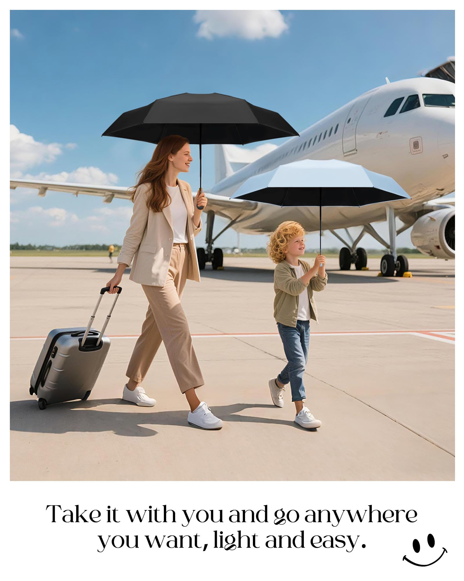Seniny Mini Travel Umbrella with Case, Compact Pocket Size UV Sun & Rain