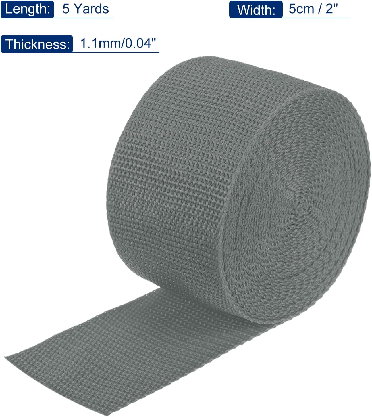 MECCANIXITY Lightweight Polypropylene Webbing Strap 2" 5 Yard Backpack Strapping Band Grey for Outdoor Luggage Cargo Straps