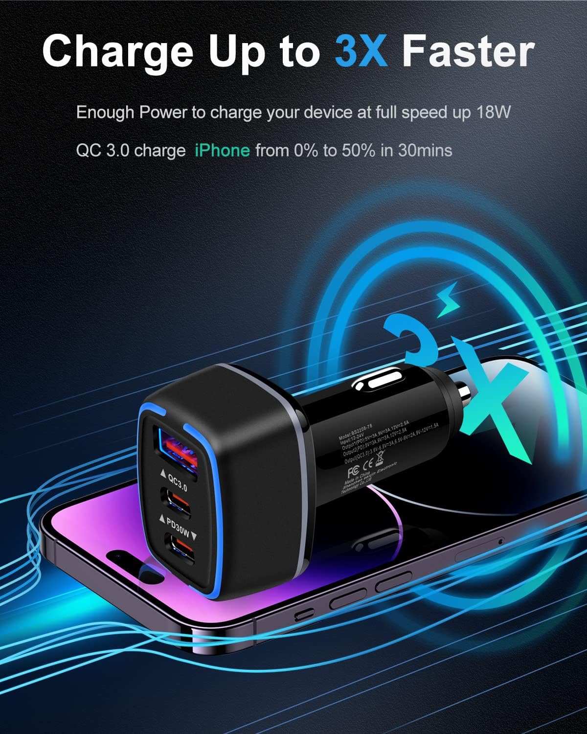 78W USB C Car Charger, Super Fast Charging Cigarette Lighter Adapter, 3 Port Power Delivery Auto Cargador for Samsung Galaxy S25 Ultra, Apple iPhone 17 16E 16 15 14 Pro Max, iPad, Google Pixel, Kindle